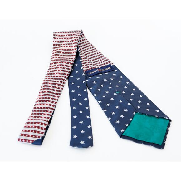 VTG 90s Tommy Hilfiger Stars Stripes Silk Tie Preppy Business Americana Grandpa - Picture 10 of 15